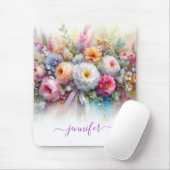 Elegant Watercolor Flowers Script Name Vertical Muismat (Met muis)