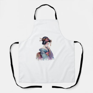 Elegant Watercolor Geisha in Soft Teal and Plum Schort