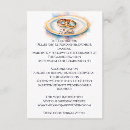 Elegant Watercolor Golden Rose Wedding Rings Informatiekaartje