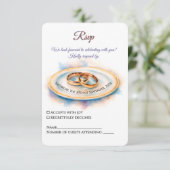 Elegant Watercolor Golden Rose Wedding Rings RSVP Kaartje (Staand voorkant)