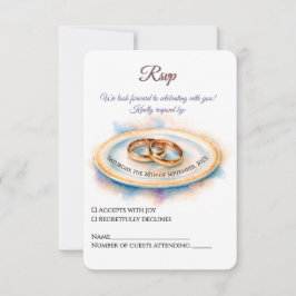Elegant Watercolor Golden Rose Wedding Rings RSVP Kaartje