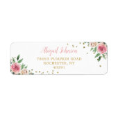 Elegant Watercolor Goud Roze Bloem Retouradres Etiket (Voorkant)