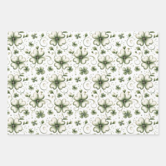 Elegant Watercolor Green Shamrocks Patterns Inpakpapier Vel (Voorkant 3)