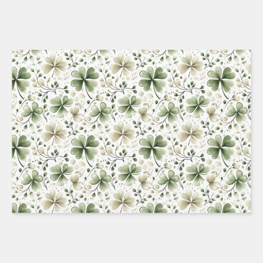Elegant Watercolor Green Shamrocks Patterns Inpakpapier Vel (Voorkant)