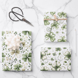 Elegant Watercolor Green Shamrocks Patterns Inpakpapier Vel