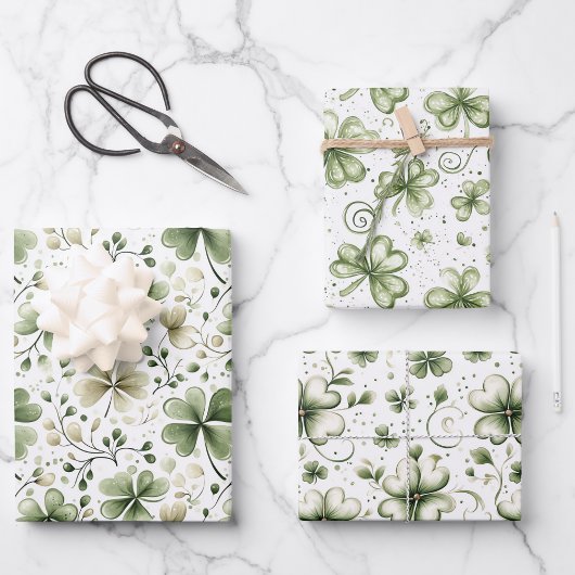 Elegant Watercolor Green Shamrocks Patterns Inpakpapier Vel