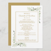 Elegant Watercolor Greenery Gold Dinner Menu (Voorkant / Achterkant)