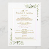 Elegant Watercolor Greenery Gold Dinner Menu (Voorkant)