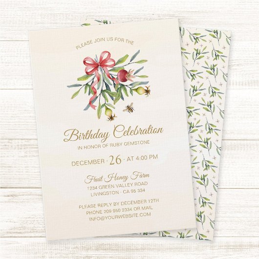 Elegant Watercolor Greenery Pomegranate Birthday Kaart