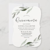 Elegant Watercolor Groene Blad Quinceanera Feest Kaart (Voorkant)