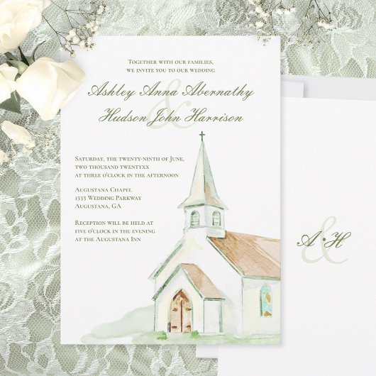 Elegant Watercolor Hand-painted Chapel Wedding Kaart