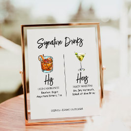Elegant Watercolor His and Hers Signature Drinks  Reclamebord Met Voetstuk