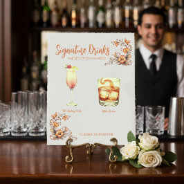 Elegant Watercolor "His & Hers" Signature Wedding  Reclamebord Met Voetstuk