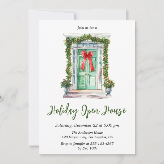 Elegant Watercolor Holiday Open House Christmas Kaart (Voorkant)