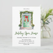 Elegant Watercolor Holiday Open House Christmas Kaart (Staand voorkant)