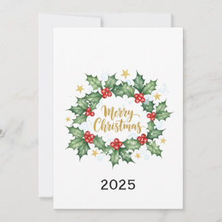 Elegant Watercolor Holly Merry Christmas Kaart