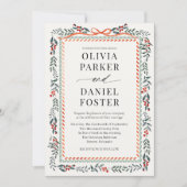 Elegant Watercolor Holly Red Bow Christmas Wedding Kaart (Voorkant)