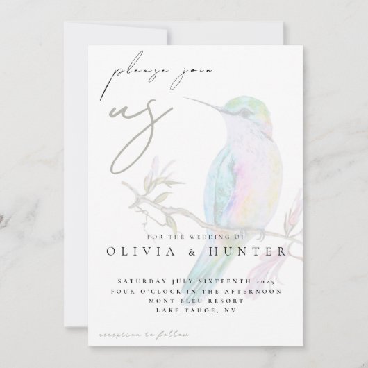 Elegant Watercolor Hummingbird Wedding Invitation Kaart (Voorkant)
