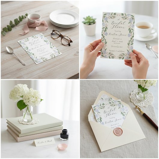 Elegant Watercolor Hydrangea Bridal Shower  Kaart