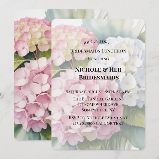Elegant Watercolor Hydrangea Bridesmaids Luncheon  Kaart (Voorkant / Achterkant)