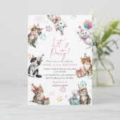 Elegant  Watercolor Kitten Cat 2nd Birthday  invit Kaart (Staand voorkant)