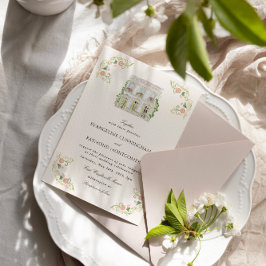 Elegant Watercolor Landhuis Rococo Bruiloft Kaart