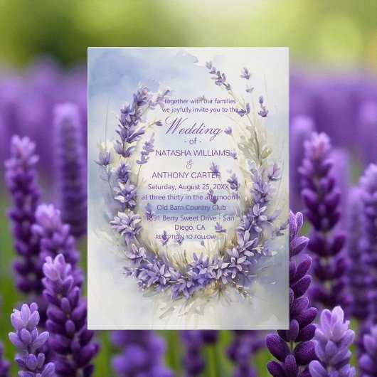 Elegant Watercolor Lavender Wedding Rustic Kaart