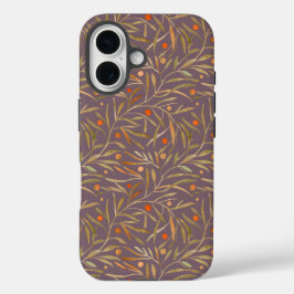 Elegant Watercolor Leaf Pattern  Purple Background iPhone 16 Hoesje