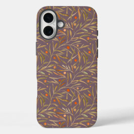 Elegant Watercolor Leaf Pattern  Purple Background iPhone 16 Plus Hoesje