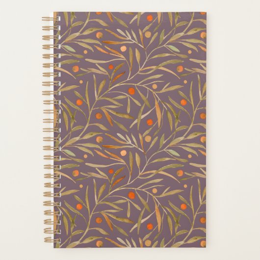 Elegant Watercolor Leaf Pattern  Purple Background Planner (Voorkant)