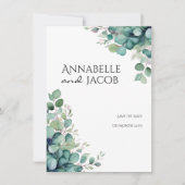 Elegant Watercolor Leaves Save The Date Card (Voorkant)