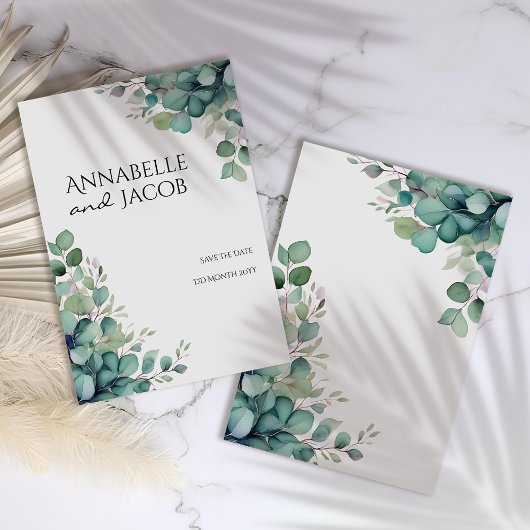 Elegant Watercolor Leaves Save The Date Card