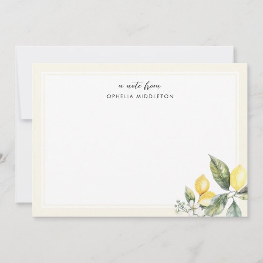 Elegant Watercolor Lemon Citrus Notitiekaartje (Voorkant)