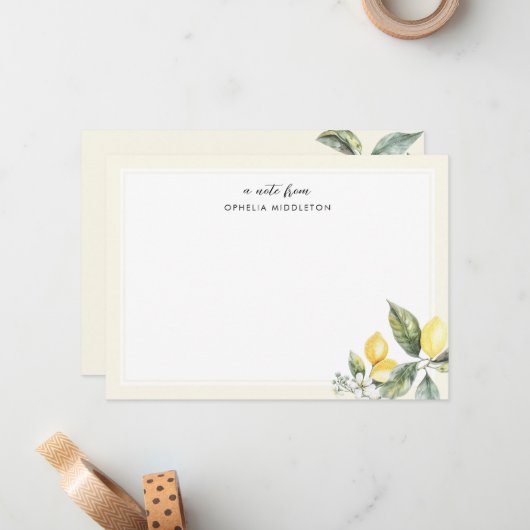 Elegant Watercolor Lemon Citrus  Notitiekaartje (Voorkant / Achterkant in situ)