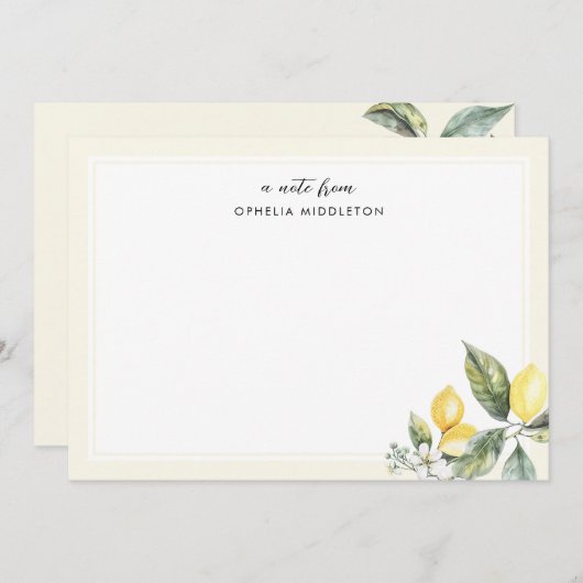 Elegant Watercolor Lemon Citrus Notitiekaartje (Voorkant / Achterkant)