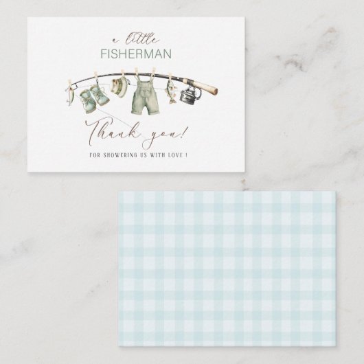 Elegant Watercolor Little fisherman Baby shower Notitiekaartje (Voorkant / Achterkant)