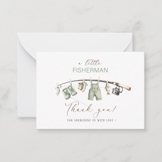 Elegant Watercolor Little fisherman Baby shower Notitiekaartje (Voorkant)