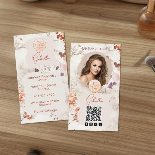 Elegant Watercolor Logo QR Code Photo Makeup Visitekaartje