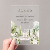 Elegant Watercolor Manor Garden Wedding Acryl Uitnodigingen (Insitu (Draagbaar))