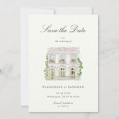 Elegant Watercolor Manor Photo Save The Date Card (Voorkant)