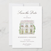 Elegant Watercolor Manor Photo Save The Date Card (Voorkant)