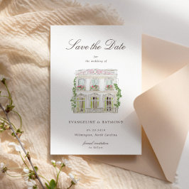 Elegant Watercolor Manor Photo Save The Date Card