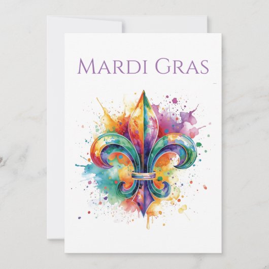 Elegant Watercolor Mardi Gras Kaart (Voorkant)