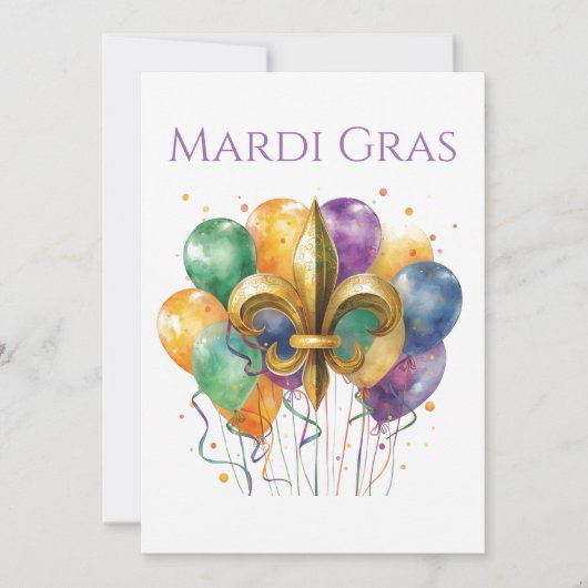 Elegant Watercolor Mardi Gras Kaart (Voorkant)