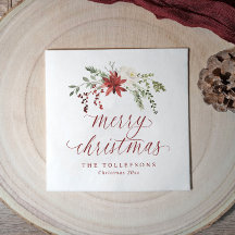 Elegant Watercolor Merry Christmas Holiday Berries