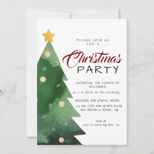 Elegant Watercolor Minimalist Christmas Party Kaart (Voorkant)