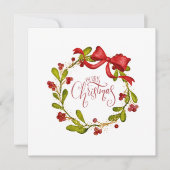 Elegant Watercolor Mistletoe Wreath and Bow Feestdagenkaart (Voorkant)