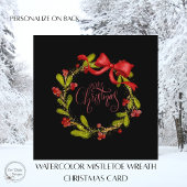 Elegant Watercolor Mistletoe Wreath and Bow Feestdagenkaart