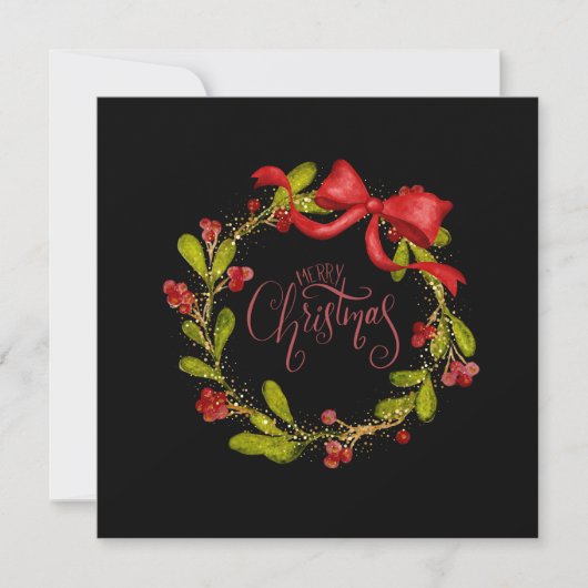 Elegant Watercolor Mistletoe Wreath and Bow Feestdagenkaart (Voorkant)