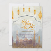 Elegant Watercolor Mosque & Gold Lanterns Iftar Kaart (Achterkant)